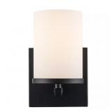 1-Light Black Sconce with Frosted Shade
