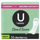 U by Kotex Ultra Thin Pads, Heavy, 56 ct