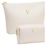 Personalized Initial Travel Makeup Bag, Beige