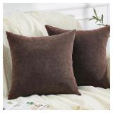 2ct Coffee Chenille Pillow Covers 20x20