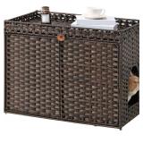 SETVSON Cat Litter Enclosure, Rattan, Brown