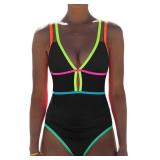 popvil Cutout Neon Color Block Swimsuit