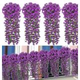 Ouddy Decor 4 Pcs Hanging Flowers, Purple