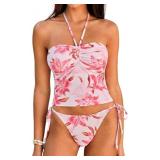 ZAFUL Floral Halter Tankini Set Bikini Sz S