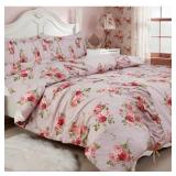Full/Queen Ruched Comforter Set Pink Floral
