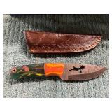 Damascus Hunting Knife with Sheath/ Etching