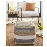 Ashley White/Brown Pouf 16x16x16