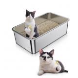 Stainless Steel Cat Litter Box, High Sided Pan