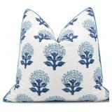 Marigold Floral Print Pillow, Blue w/tassels