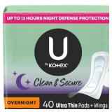 U by Kotex Ultra Thin Overnight Pads, 40 Ct