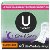 U by Kotex Ultra Thin Pads with Wings, 40 Ct