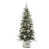 LuxenHome 5ft Pre-Lit Snow-Flocked Tree Green