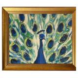 Vintage Gold Framed Peacock Canvas Art