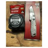 Husky folding knife, tape measure