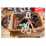 Antique Wooden Box, Sheers, Turnbuckles, etc.