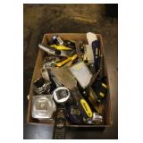 Tray Lot Of Tap Measures, Scrapers, Utility Knives