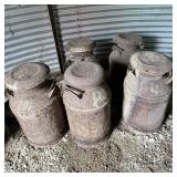 Lot of 5 Antique Milk Cans
