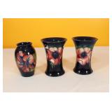 Moorcroft Pottery - 2 Poppy Vases, Hibiscus Vase