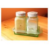 Vintage Green Glass Salt & Pepper Set