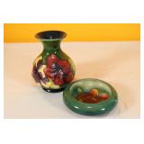 Moorcroft Green Hibiscus Vase, Small Iris Bowl