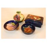 Moorcroft Vase, Covered Dish, Bowls (2)