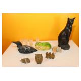 Loon, Frog, Brass Pieces, Native Stone Carvings