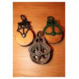 Wood Pulleys (2), Steel Pulley (1)