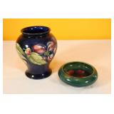 Moorcroft Blue Anenome Vase, Green Hibiscus Bowl