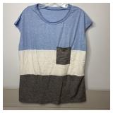 24-Qty Color Block Cap Sleeve Shirts W/Pocket