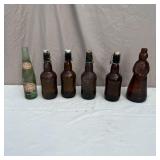 (6) Assorted Vintage Glass Bottles- Dr.Pepper,