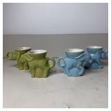 (4) 1981-1982 Frankoma Blue/Green Mugs Elephant &
