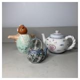 (3) Ceramic Teapots- Teddy Bears, Floral, Heart