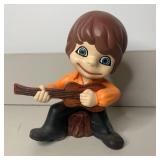 9 1/2" Vintage Ceramic Smiling Boy Playing Guitar