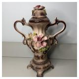 18" Capodimonte Porcelain Two Handle Vase with Lid
