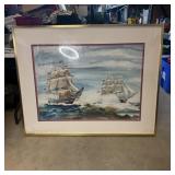 48"x38" USS Constitution Vs. HMS Java Watercolor