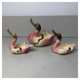 (3) Vintage Hull Pottery Swan Planter Vase Pink
