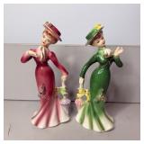 (2)- 8" Vintage Lady Figurines Express Japan