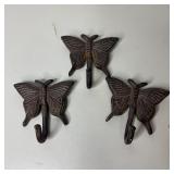 (3) Cast Iron Butterfly Wall Hooks