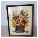 20"x16" Vintage Crewel Embroidery Floral