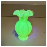 5" Fenton Satin Custard Glass Ruffled Edge Melon