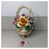 Vintage 11" Capodimonte Porcelain Roses Basket