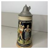 Vintage W Germany Hand Painted Beer Stein Pewter