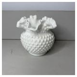 Vintage 5 1/2" Fenton Milk Glass Hobnail Ruffled