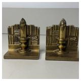 (2) Vintage Brass Bookends Candle, Books,