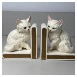 (2) Lefton White Persian Cat Bookends Kitty Blue