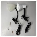 (2) White Gooseneck Clip-On Desk Lamps
