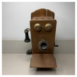 Antique Wall-Mounted Country Bell Oak Wood Crank