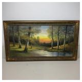 31x17 Framed Landscape Trees by Creek Print