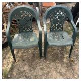 (2) Floral Back Green Plastic Lawn Chairs