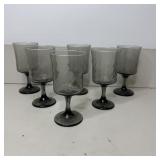 (6) Vintage Libbey Optic Swirl Smoky Gray Green